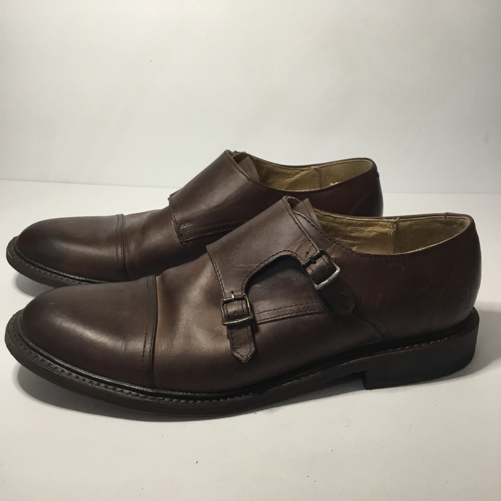 Frye Men’s Brown Leather Double Monk Strap Shoes Size 10D